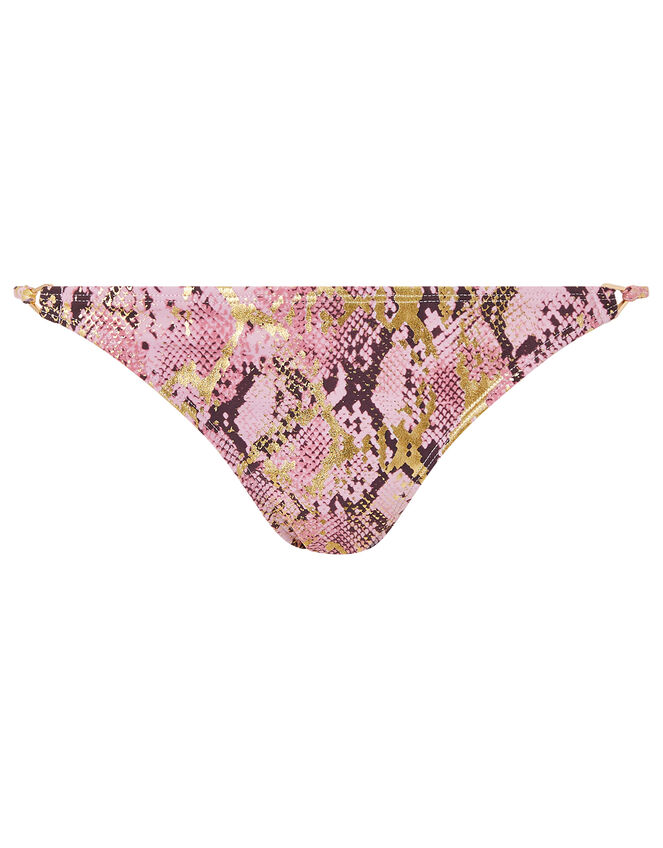 Snake-Print Metallic Bikini Briefs, Pink (PINK), large