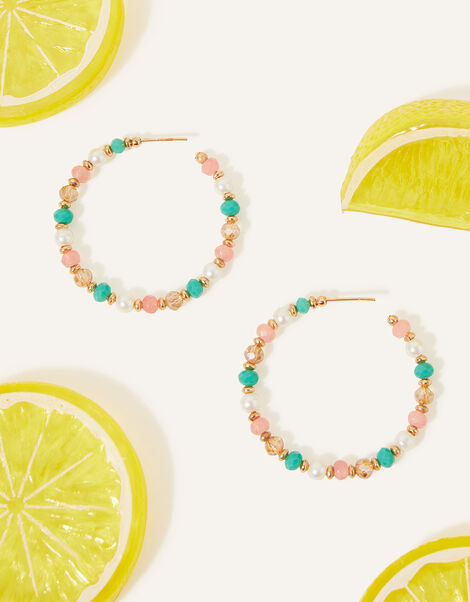 Small Beaded Hoop Earrings, , large