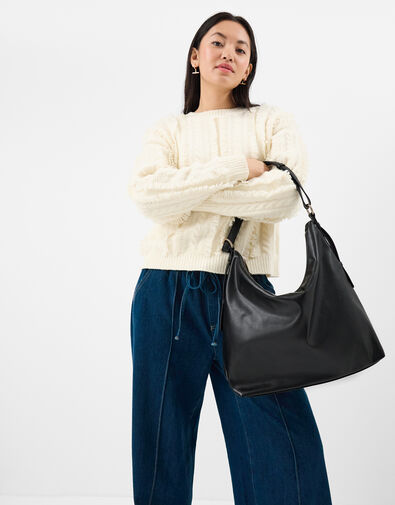 Slouchy Buckle Strap Shoulder Bag, Black (BLACK), large