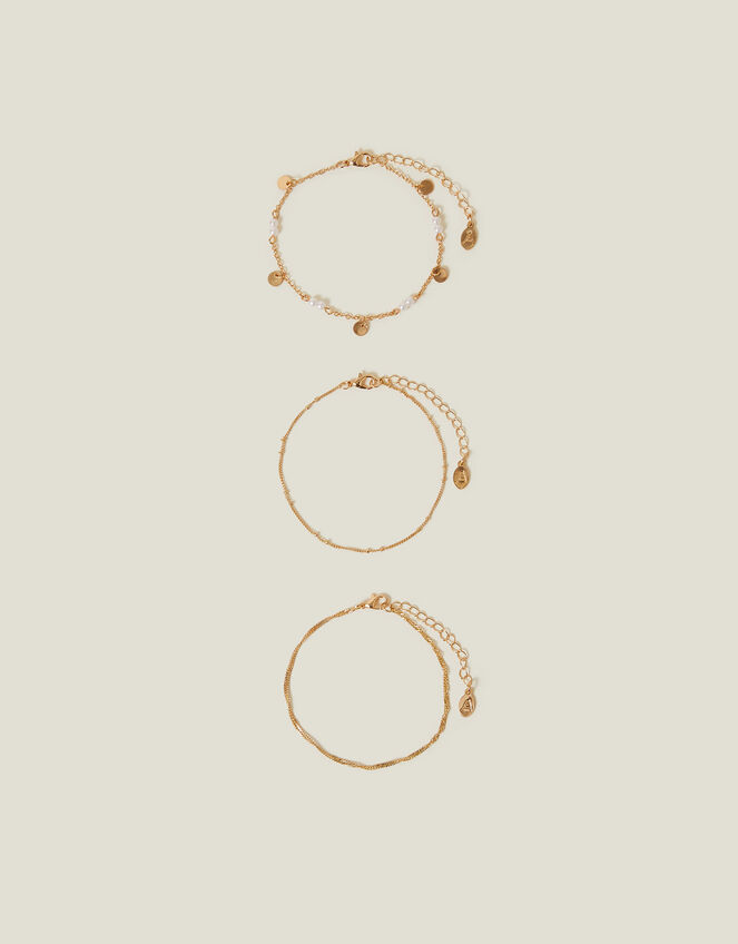 3-Pack Pearl Charm Chain Anklets, , large