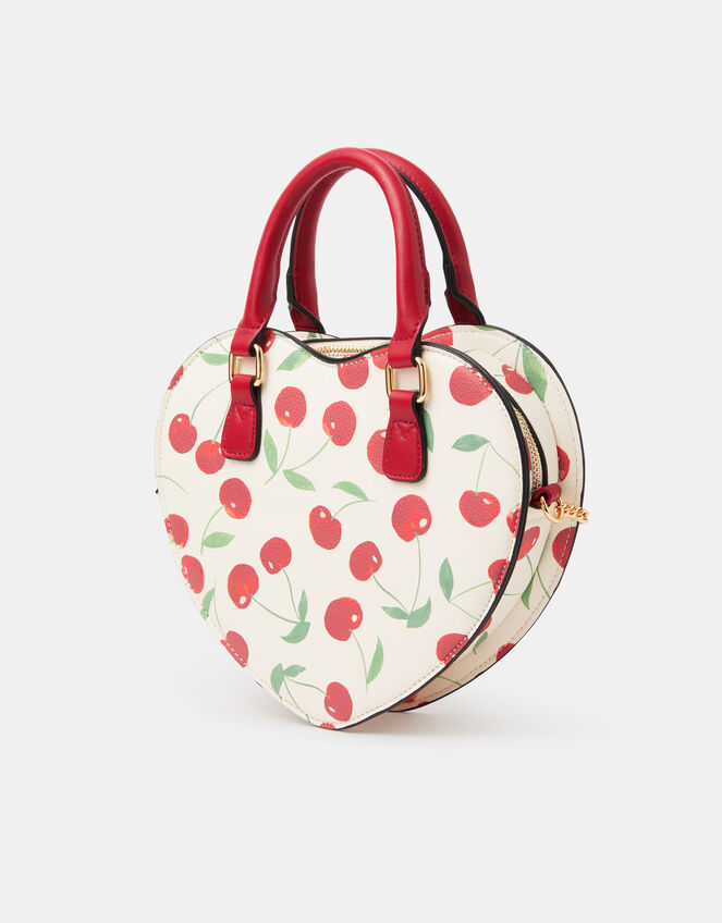 Cherry Print Heart Crossbody Bag, , large