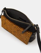 Fold Over Zip Leather Crossbody Bag, Leopard (LEOPARD), large