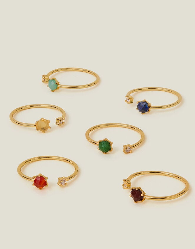 14ct Gold-Plated Adjustable Birthstone Ring, Gold (GOLD), large