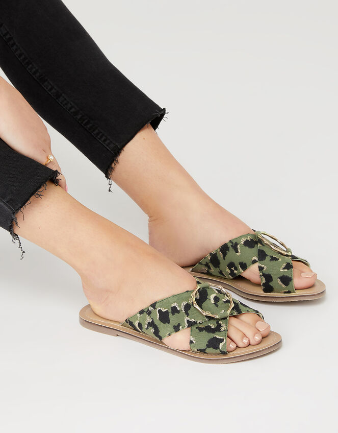 Amy Animal Crossover Sliders, Green (KHAKI), large