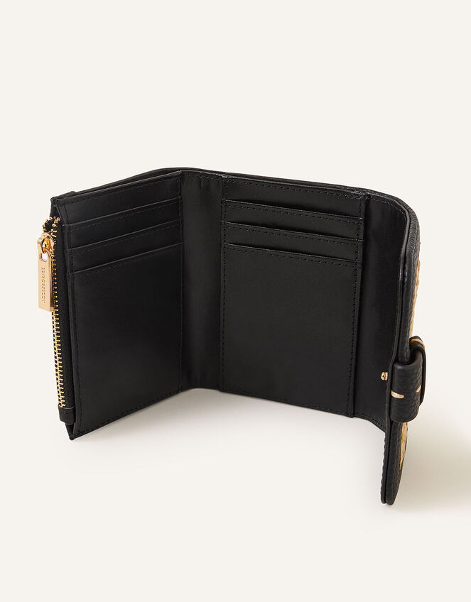 Small Contrast Raffia Purse, Black (BLACK), large