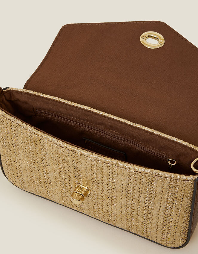 Metallic Raffia Cross-Body Bag Gold, , large