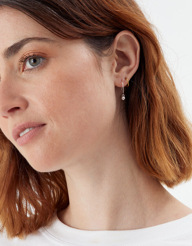 Ball and Crystal Hoop Earrings Set of Three, , large