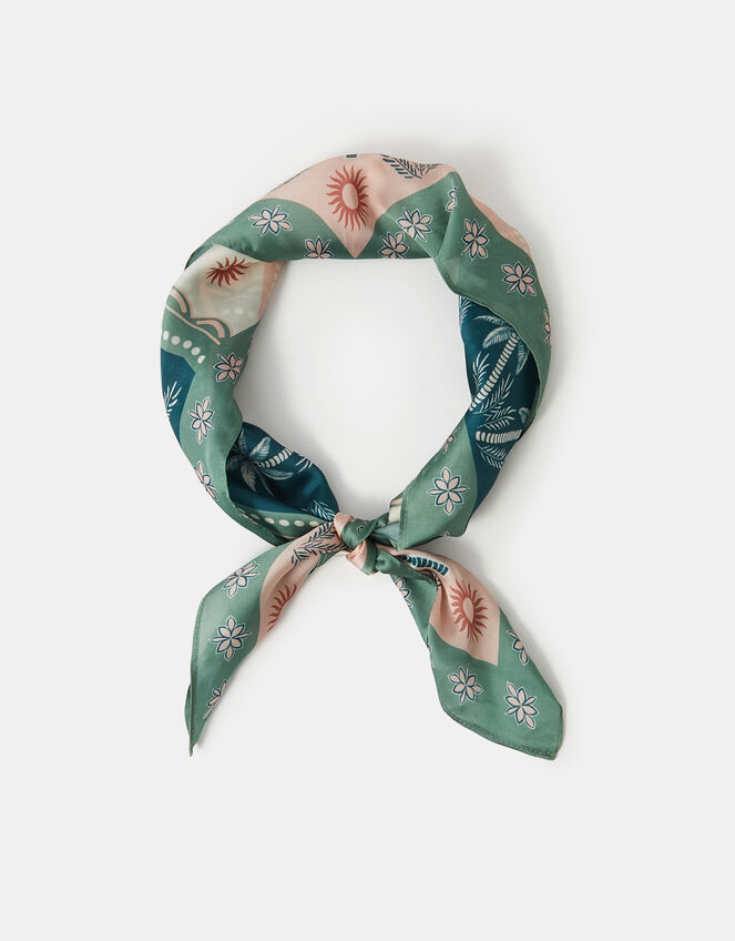 Palm Print Square Satin Scarf, , large