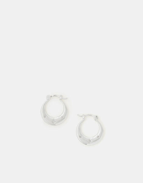 Sterling Silver-Plated Sparkle Horseshoe Earrings, , large