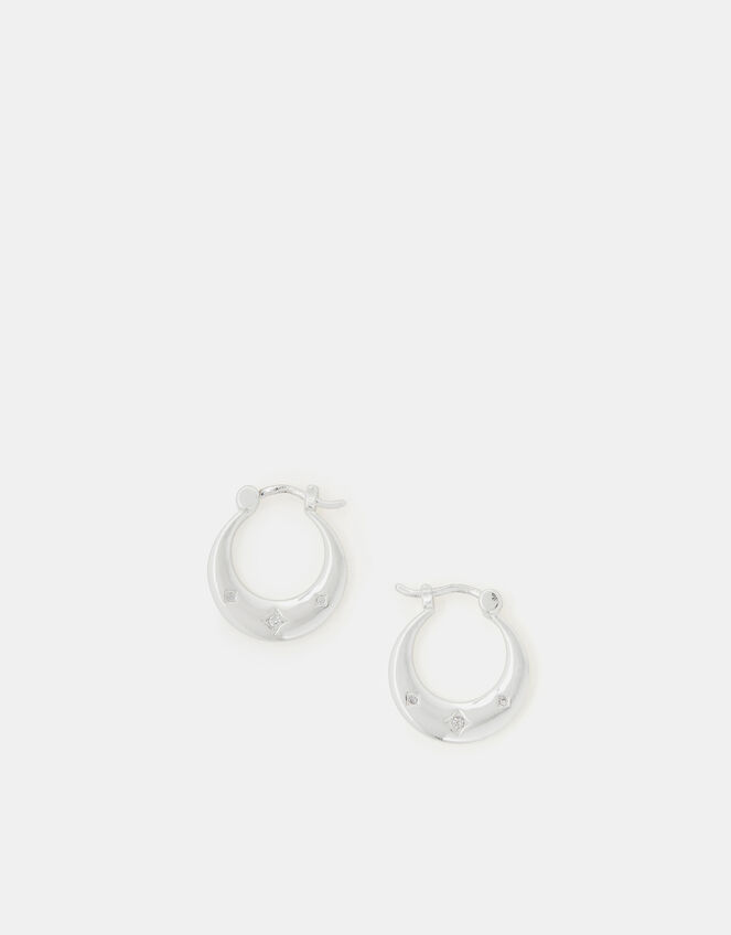 Sterling Silver-Plated Sparkle Horseshoe Earrings, , large