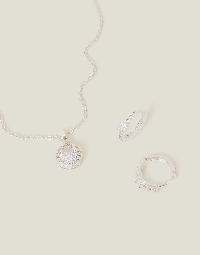Sterling Silver-Plated Crystal Jewellery Set, , large