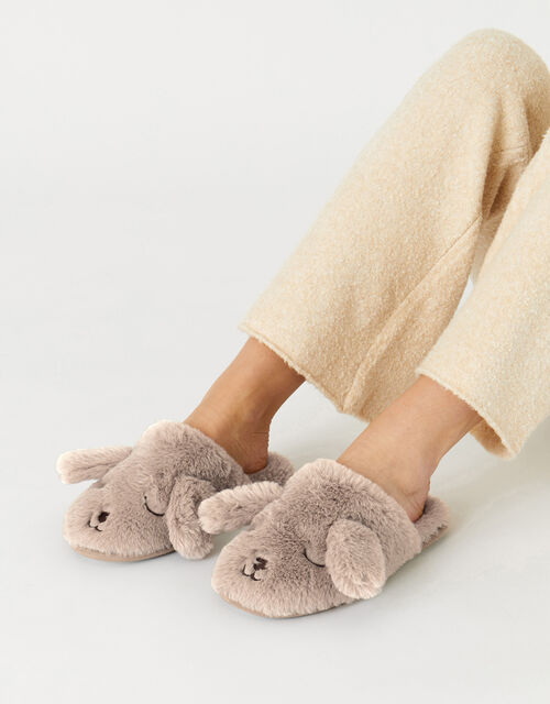 Puppy Fluffy Mule Slippers, Tan (TAN), large