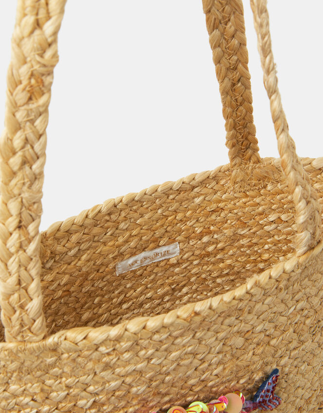 Beaded Fish Woven Basket Bag, , large