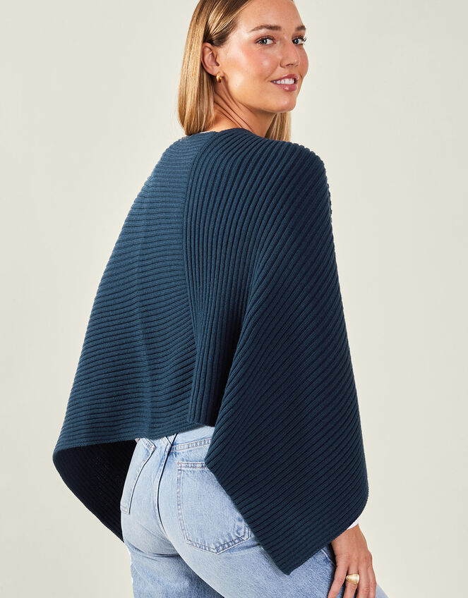 Ribbed Poncho, Blue (NAVY), large