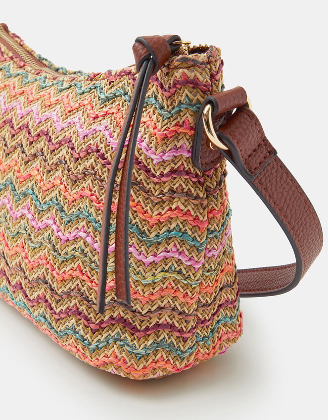 Stripe Raffia Crossbody Bag, , large