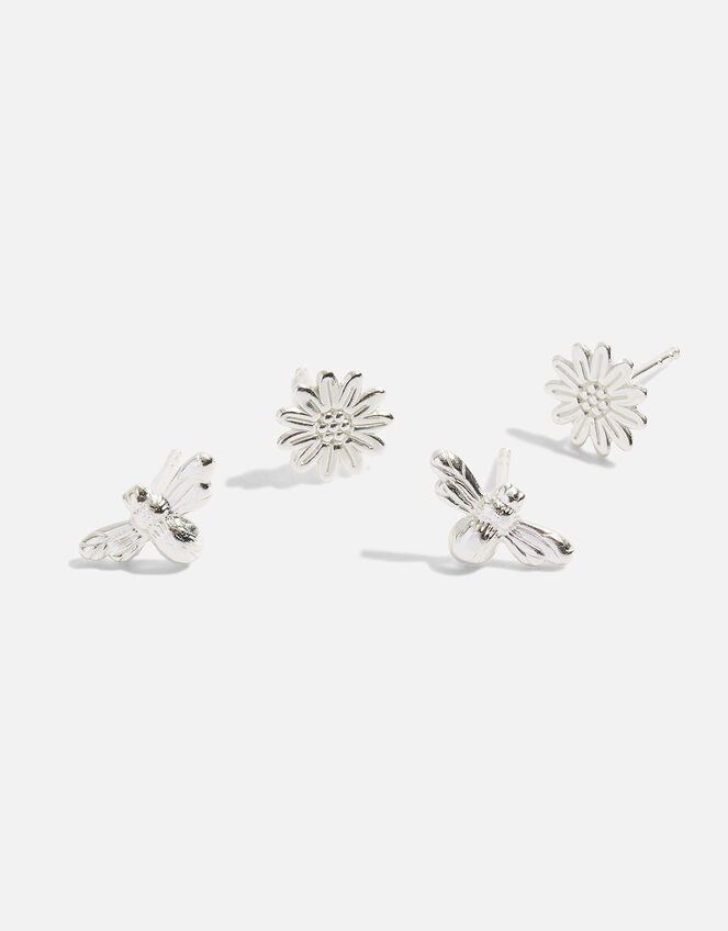 Sterling Silver Bee Stud Earring Set, , large