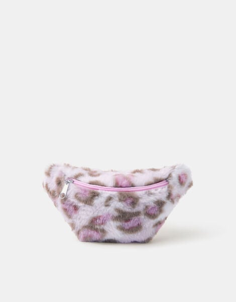 Girls Fluffy Leopard Print Belt Bag, , large