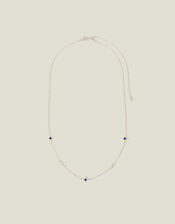 Sterling Silver-Plated Gemstone Star Station Necklace, , large
