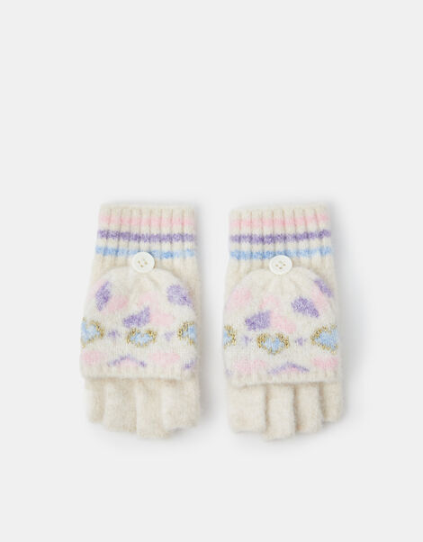 Girls Heart Fair Isle Fingerless Gloves with Mittens, Multi (PASTEL MULTI), large