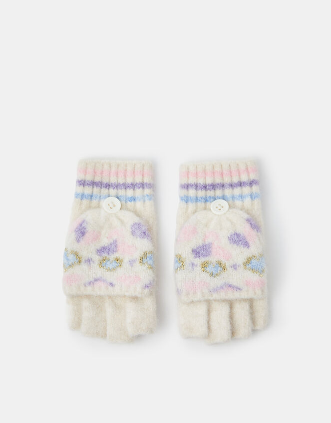 Girls Heart Fair Isle Fingerless Gloves with Mittens, Multi (PASTEL MULTI), large