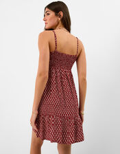 Flower Print Mini Dress, Red (BURGUNDY), large