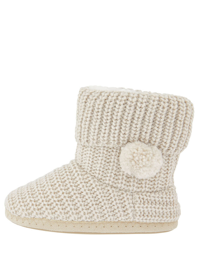 Pom-Pom Shimmer Knit Slipper Boots, Cream (CREAM), large