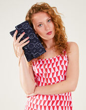 Classic Beaded Hand Embellished Clutch, Blue (NAVY), large