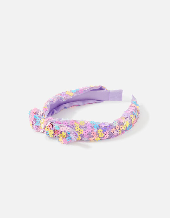 Girls Floral Sequin Bow Headband, , large