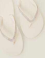 Crystal Embellished Flip Flops, Cream (CREAM), large