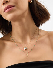 Initial Bead Layered Necklace, Green (GREEN), large