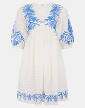 Floral Embroidered Beach Cover-Up Dress, White (WHITE), large