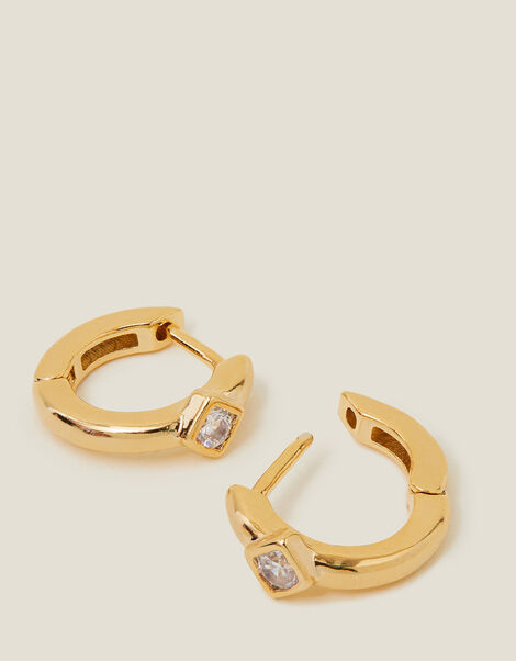 14ct Gold-Plated Stone Huggie Hoops, , large