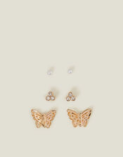3-Pack Butterfly Stud Earrings, White (CRYSTAL), large