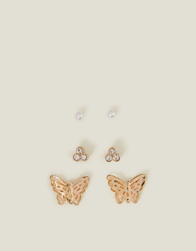 3-Pack Butterfly Stud Earrings, White (CRYSTAL), large
