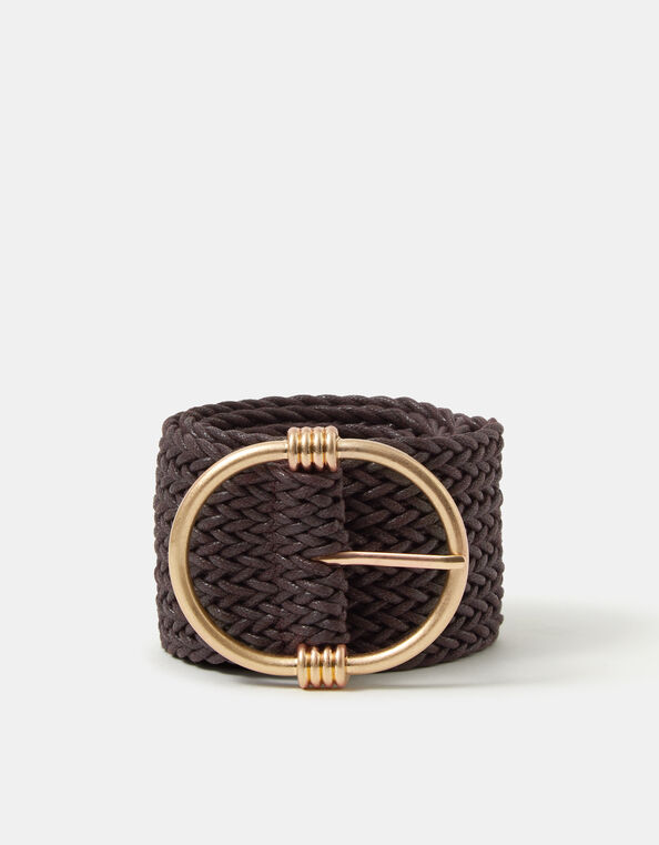 Wide Woven Belt, Brown (CHOCOLATE), large