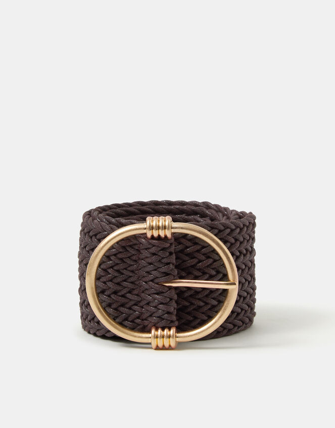 Wide Woven Belt, Brown (CHOCOLATE), large
