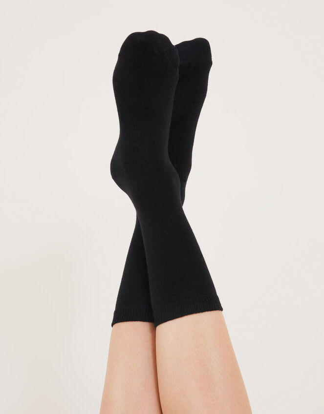 Supersoft Cotton Ankle Socks Set of Three, Black (BLACK), large