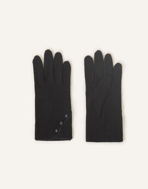 Button Gloves in Wool Blend Black, Black (BLACK), large