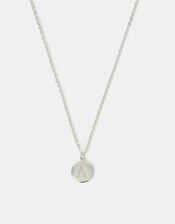 Sterling Silver-Plated Diamante Initial Round Pendant Necklace, Silver (ST SILVER), large