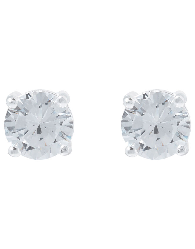 Sterling Silver Round Cut Solitaire Earrings, , large