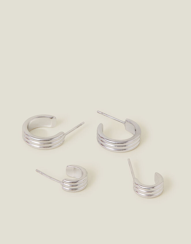 2-Pack Platinum-Plated Stainless Steel Huggie Hoops, , large
