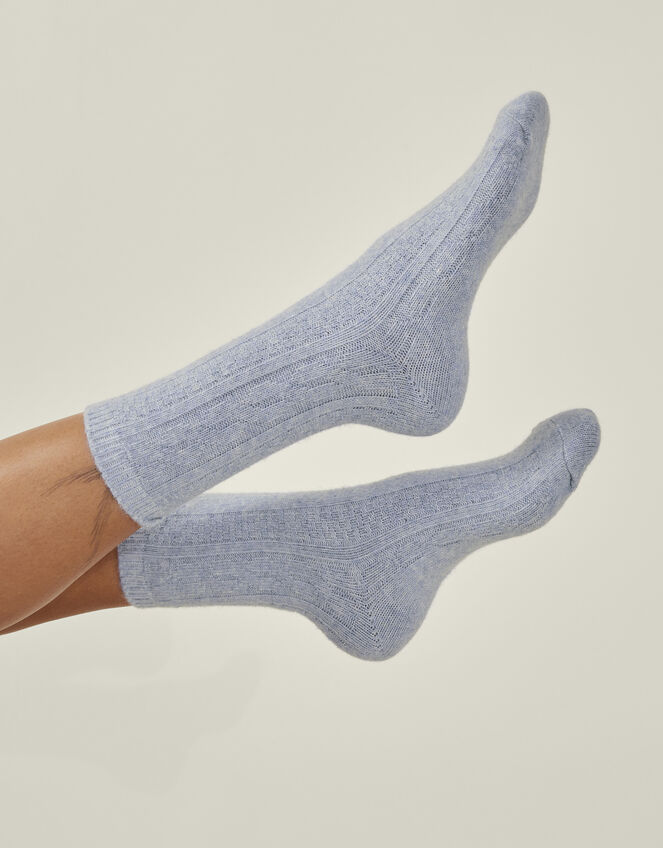 Cable Knit Boot Socks, Blue (BLUE), large