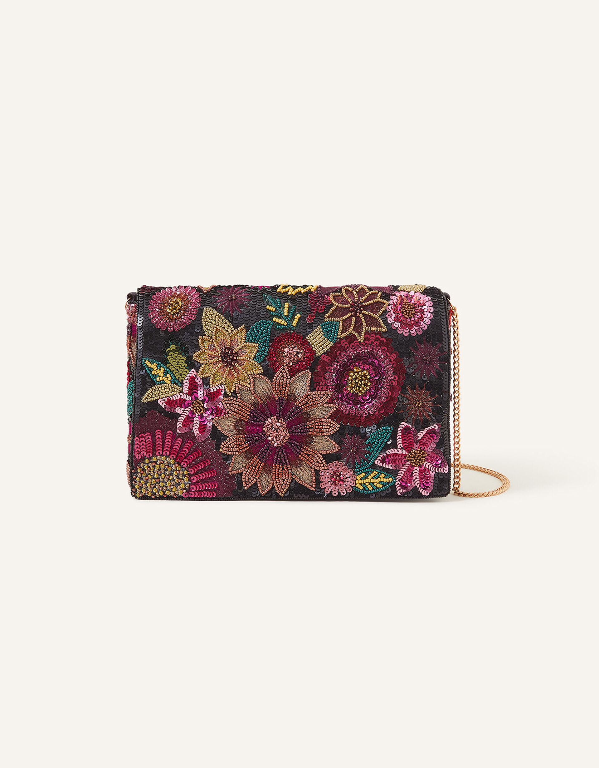 FLORAL ENBROIDERY CLUTCH - BLACK