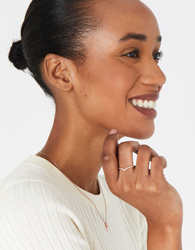 Rose Gold-Plated Sparkle Wishbone Ring, Gold (ROSE GOLD), large