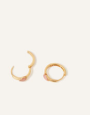 14ct Gold-Plated Front Facing Rose Quartz Huggie Hoops, , large