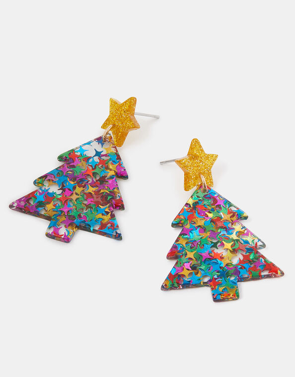 Confetti Resin Christmas Tree Drop Earrings, , large