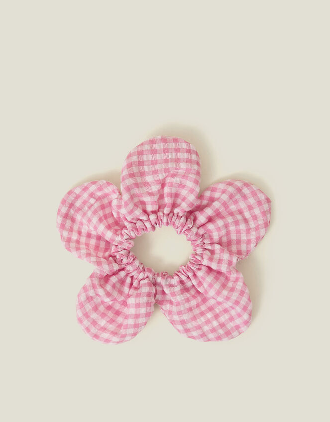Girls Gingham Flower Hair Scrunchie, , large