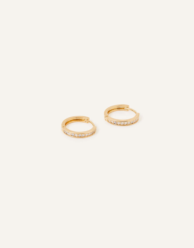 14ct Gold-Plated Pave Huggie Hoops , , large