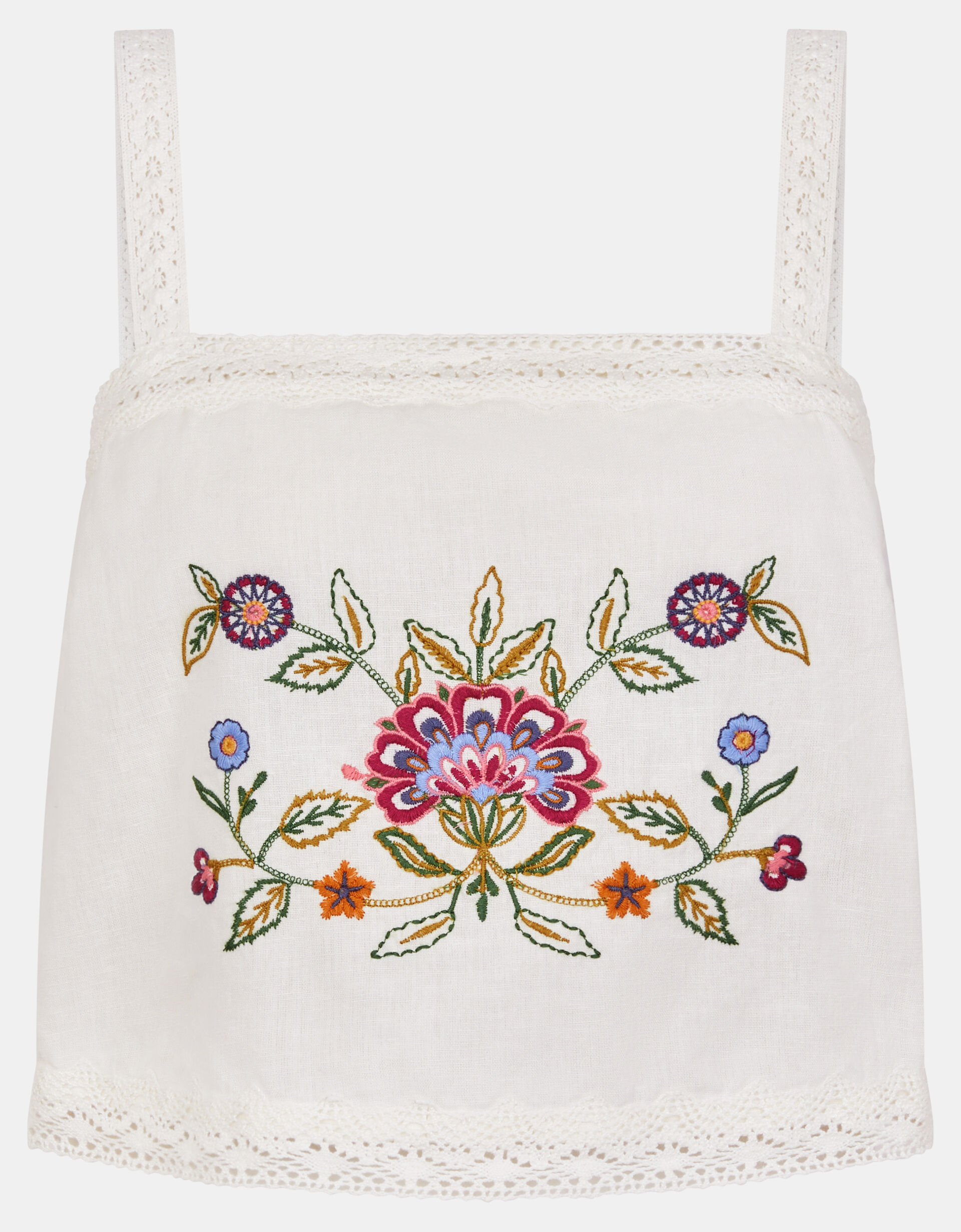 Floral Embroidered Lace Trim Cami Top Ivory | Beach Shirts & Tops