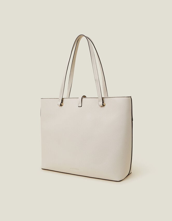 Large Faux Leather Tote Bag, Cream (CREAM), large